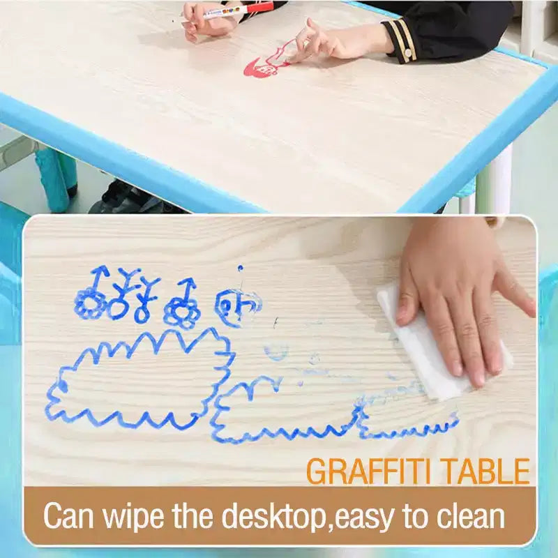 Ensemble table et chaises pour enfants TROPOW, Table d'activités et de bricolage pour tout-petits réglable en hauteur et ensemble de 6 chaises pour les 2-10 ans, Table d'activités artistiques pour enfants de 136 kg max, Bleu