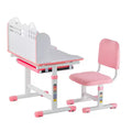 VEVOR Kids Study Chair and Desk Set, Study Desk and Chair for Kids with Bookshelf and Storage Drawer, Adjustable Height Kids Study Desk, Pink