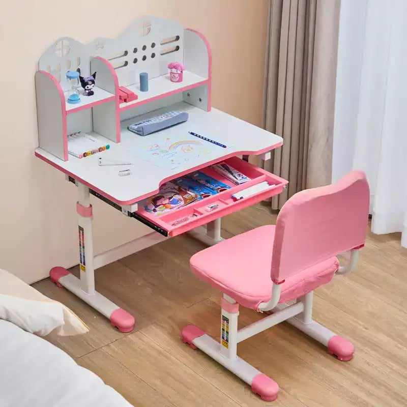 Ensemble chaise et bureau d'étude VEVOR pour enfants, bureau et chaise d'étude pour enfants avec étagère et tiroir de rangement, bureau d'étude réglable en hauteur pour enfants, rose