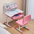 Ensemble chaise et bureau d'étude VEVOR pour enfants, bureau et chaise d'étude pour enfants avec étagère et tiroir de rangement, bureau d'étude réglable en hauteur pour enfants, rose