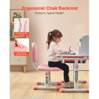 Ensemble chaise et bureau d'étude VEVOR pour enfants, bureau et chaise d'étude pour enfants avec étagère et tiroir de rangement, bureau d'étude réglable en hauteur pour enfants, rose