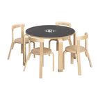 ECR4Kids Round Bentwood Chalkboard Table and Curved Back Chair Set, Kids Furniture, Natural, 5-Piece
