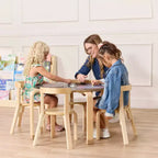 Table ronde ardoise ECR4Kids en bois courbé et ensemble de chaises à dossier incurvé, meubles pour enfants, naturel, 5 pièces