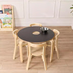 Table ronde ardoise ECR4Kids en bois courbé et ensemble de chaises à dossier incurvé, meubles pour enfants, naturel, 5 pièces
