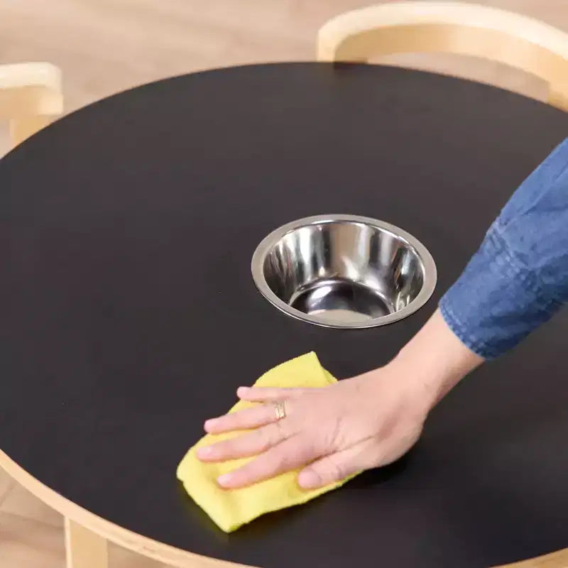 Table ronde ardoise ECR4Kids en bois courbé et ensemble de chaises à dossier incurvé, meubles pour enfants, naturel, 5 pièces