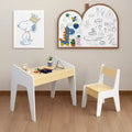 Kids Table Set with One Chair, Wooden Children Study Table, 2-8 Age Kids Funiture , White+Natural