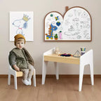 Ensemble table et chaise pour enfants, table d'étude en bois pour enfants, meubles pour enfants de 2 à 8 ans, blanc+naturel
