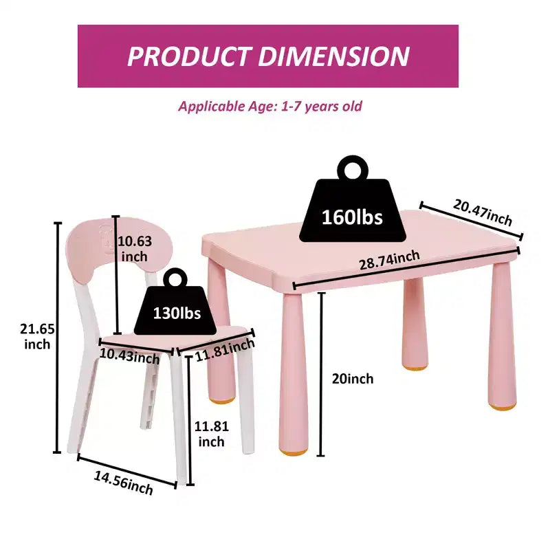 Ensemble Table et Chaises Enfants Presence, Ensemble Table et 2 Chaises pour Tout-Petits, Table d'Activités en Plastique pour Enfants