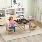 Costway Table et Chaises pour Enfants 4 en 1 Table d'Activités pour Enfants avec Tableau pour Dessin Gris+Naturel/Orange+Naturel