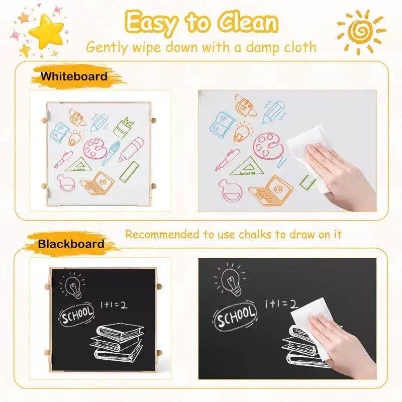 Costway Table et Chaises pour Enfants 4 en 1 Table d'Activités pour Enfants avec Tableau pour Dessin Gris+Naturel/Orange+Naturel