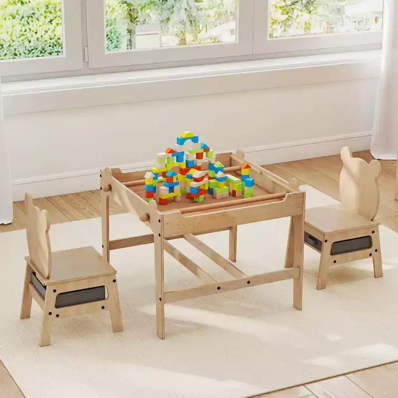 Costway Table et Chaises pour Enfants 4 en 1 Table d'Activités pour Enfants avec Tableau pour Dessin Gris+Naturel/Orange+Naturel