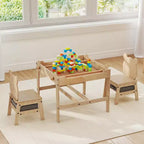 Costway Table et Chaises pour Enfants 4 en 1 Table d'Activités pour Enfants avec Tableau pour Dessin Gris+Naturel/Orange+Naturel