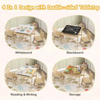 Costway Table et Chaises pour Enfants 4 en 1 Table d'Activités pour Enfants avec Tableau pour Dessin Gris+Naturel/Orange+Naturel