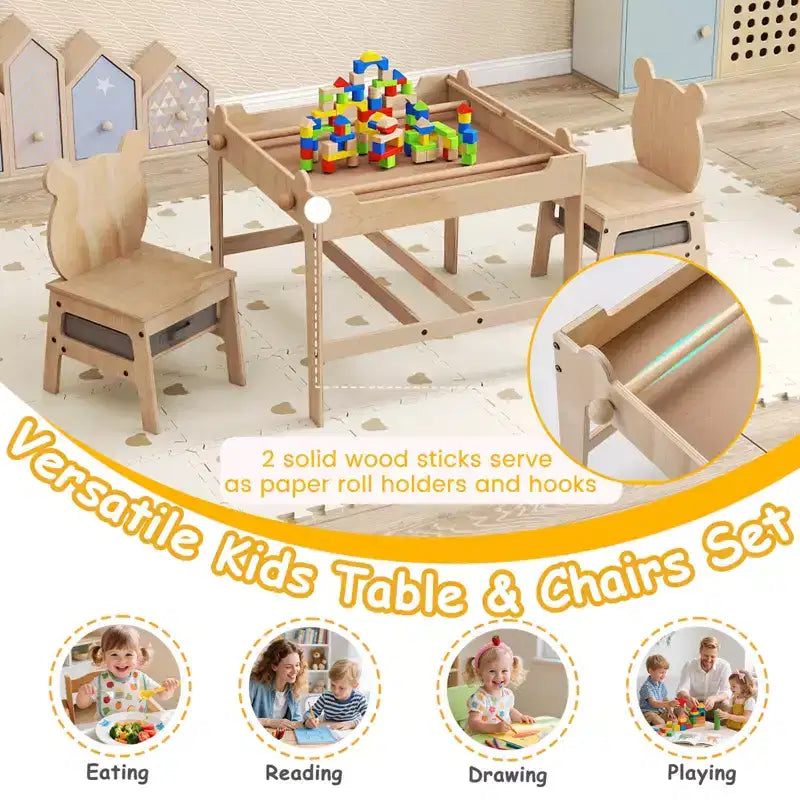 Costway Table et Chaises pour Enfants 4 en 1 Table d'Activités pour Enfants avec Tableau pour Dessin Gris+Naturel/Orange+Naturel