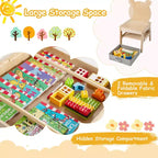 Costway Table et Chaises pour Enfants 4 en 1 Table d'Activités pour Enfants avec Tableau pour Dessin Gris+Naturel/Orange+Naturel