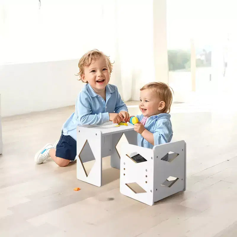 VEVOR Ensemble table et chaise Montessori pour le sevrage, ensemble table et chaise en bois pour tout-petits de 1 à 5 ans, chaise et table d'activités réglables en hauteur pour enfants, blanc