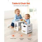 VEVOR Ensemble table et chaise Montessori pour le sevrage, ensemble table et chaise en bois pour tout-petits de 1 à 5 ans, chaise et table d'activités réglables en hauteur pour enfants, blanc