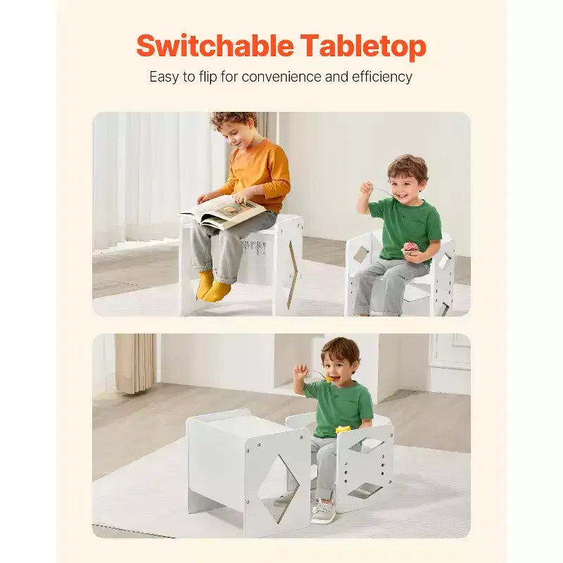 VEVOR Ensemble table et chaise Montessori pour le sevrage, ensemble table et chaise en bois pour tout-petits de 1 à 5 ans, chaise et table d'activités réglables en hauteur pour enfants, blanc