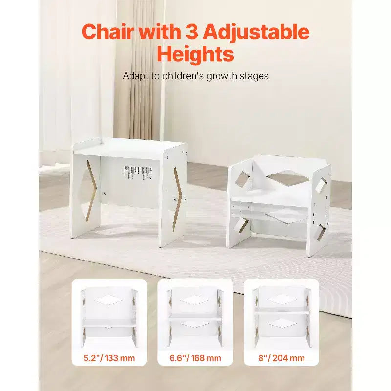 VEVOR Ensemble table et chaise Montessori pour le sevrage, ensemble table et chaise en bois pour tout-petits de 1 à 5 ans, chaise et table d'activités réglables en hauteur pour enfants, blanc