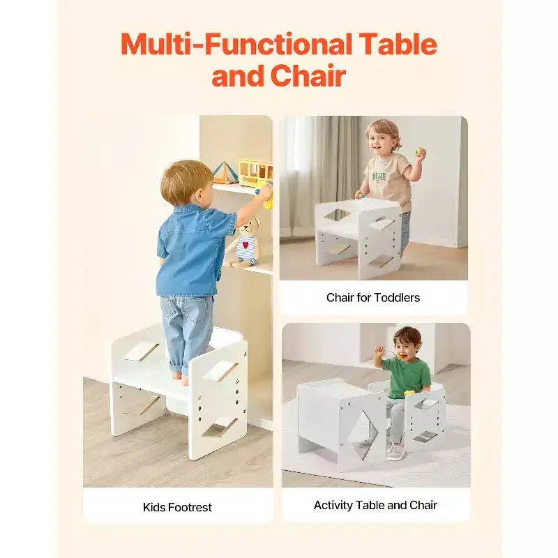 VEVOR Ensemble table et chaise Montessori pour le sevrage, ensemble table et chaise en bois pour tout-petits de 1 à 5 ans, chaise et table d'activités réglables en hauteur pour enfants, blanc