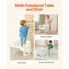VEVOR Ensemble table et chaise Montessori pour le sevrage, ensemble table et chaise en bois pour tout-petits de 1 à 5 ans, chaise et table d'activités réglables en hauteur pour enfants, blanc