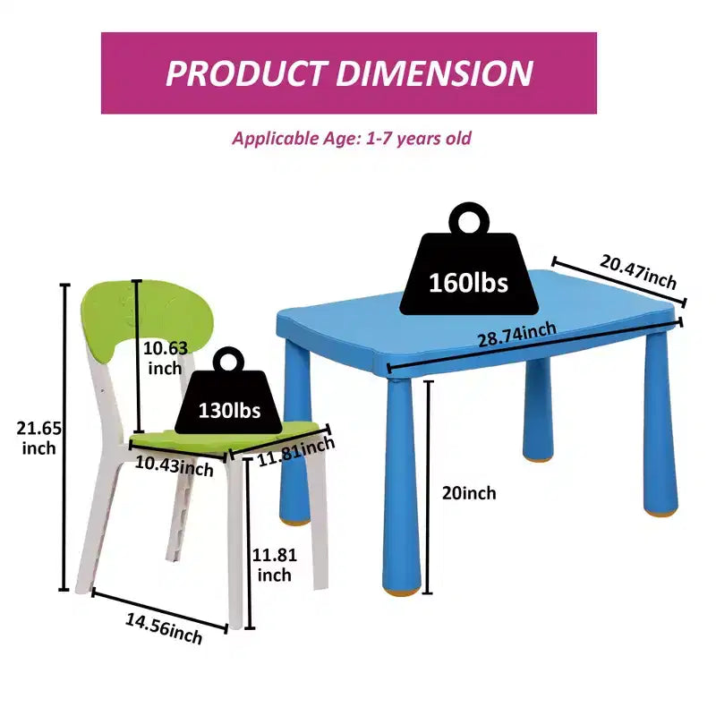 Table et chaise pour enfants, ensemble de table et chaises 3 pièces pour tout-petits, table d'activités en plastique pour enfants pour la lecture, la maternelle, le dessin, les tout-petits, la salle de jeux (tricolore)