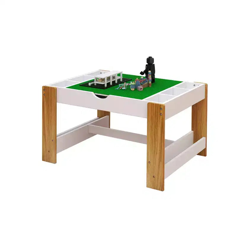 Kids 2 in 1 Play Table, Modern Activity Learning Table with 6 Storage Compartments Compatible with Building Block, Game Furniture