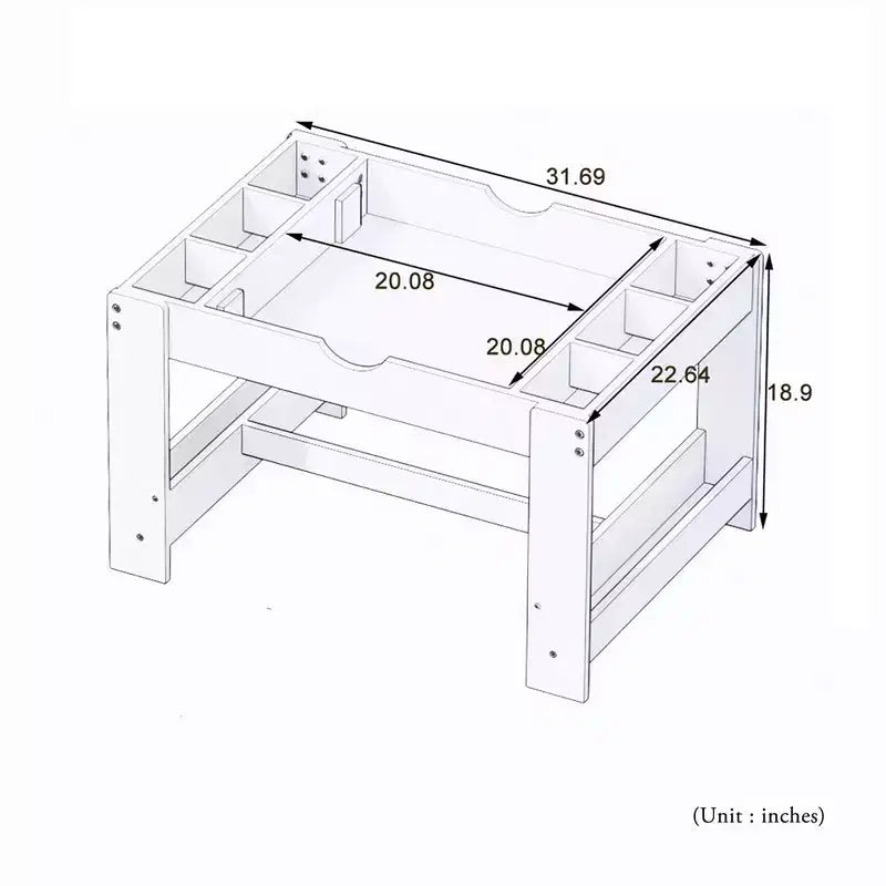 Table de jeu 2-en-1 pour enfants, table d'activités et d'apprentissage moderne avec 6 compartiments de rangement compatibles avec les blocs de construction, mobilier de jeu