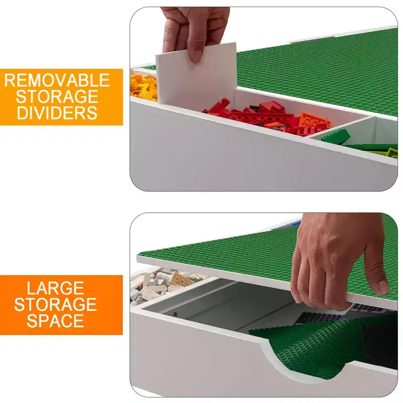 Table de jeu 2-en-1 pour enfants, table d'activités et d'apprentissage moderne avec 6 compartiments de rangement compatibles avec les blocs de construction, mobilier de jeu