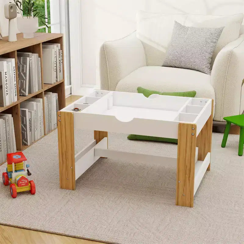 Table de jeu 2-en-1 pour enfants, table d'activités et d'apprentissage moderne avec 6 compartiments de rangement compatibles avec les blocs de construction, mobilier de jeu