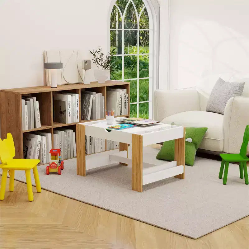 Table de jeu 2-en-1 pour enfants, table d'activités et d'apprentissage moderne avec 6 compartiments de rangement compatibles avec les blocs de construction, mobilier de jeu