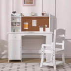 COZONY Bureau et Chaise pour Enfants, Bureau d'étude en Bois avec Étagère, Tableau d'affichage, Tiroir, Armoire pour Garçons et Filles, Chaise Réglable, pour les 3-8 Ans