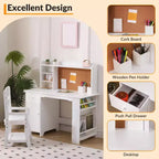 COZONY Bureau et Chaise pour Enfants, Bureau d'étude en Bois avec Étagère, Tableau d'affichage, Tiroir, Armoire pour Garçons et Filles, Chaise Réglable, pour les 3-8 Ans