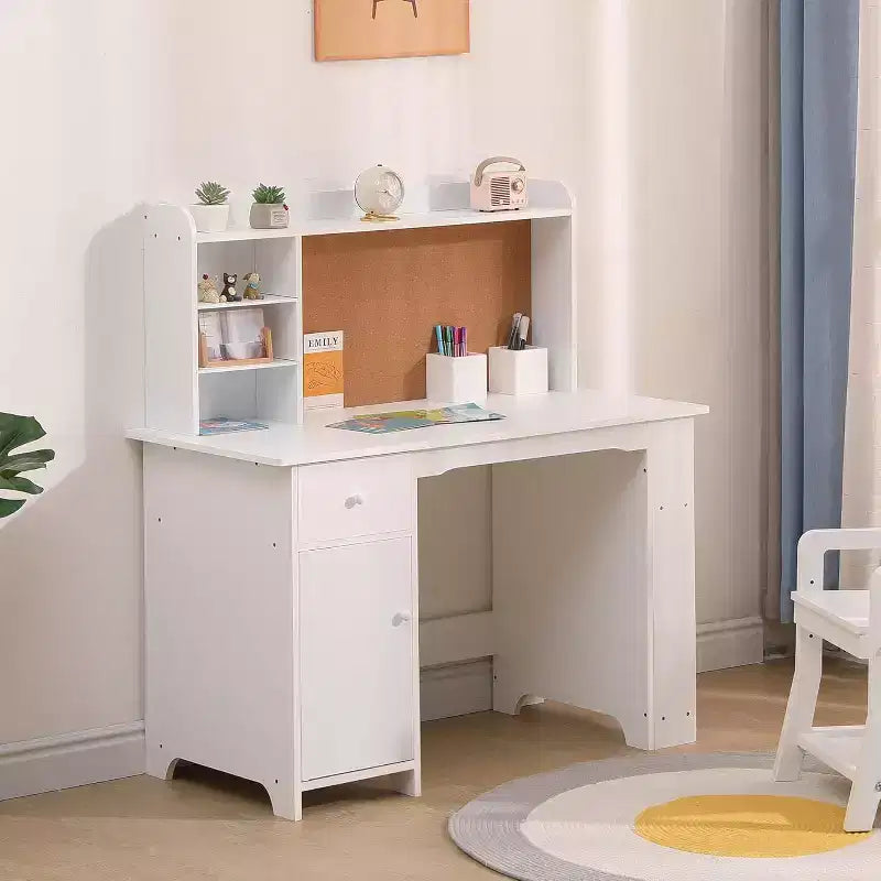 COZONY Bureau et Chaise pour Enfants, Bureau d'étude en Bois avec Étagère, Tableau d'affichage, Tiroir, Armoire pour Garçons et Filles, Chaise Réglable, pour les 3-8 Ans