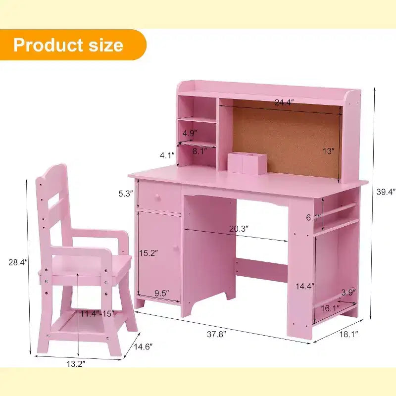 COZONY Bureau et Chaise pour Enfants, Bureau d'étude en Bois avec Étagère, Tableau d'affichage, Tiroir, Armoire pour Garçons et Filles, Chaise Réglable, pour les 3-8 Ans