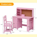 COZONY Bureau et Chaise pour Enfants, Bureau d'étude en Bois avec Étagère, Tableau d'affichage, Tiroir, Armoire pour Garçons et Filles, Chaise Réglable, pour les 3-8 Ans