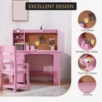 COZONY Bureau et Chaise pour Enfants, Bureau d'étude en Bois avec Étagère, Tableau d'affichage, Tiroir, Armoire pour Garçons et Filles, Chaise Réglable, pour les 3-8 Ans