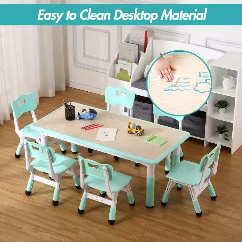 Table et 6 Chaises pour Enfants Réglables en Hauteur pour les 2-10 Ans, Supporte Jusqu'à 136 kg, Table Multi-Activités pour Enfants, pour Salles de Classe, Garderies, Maisons