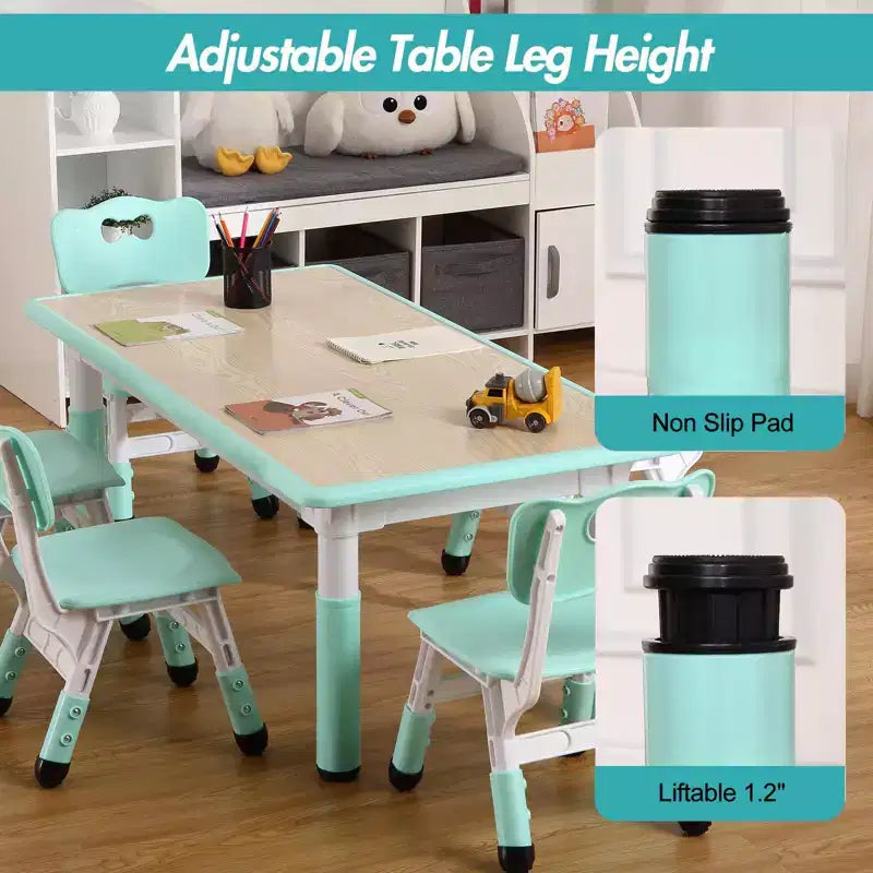Table et 6 Chaises pour Enfants Réglables en Hauteur pour les 2-10 Ans, Supporte Jusqu'à 136 kg, Table Multi-Activités pour Enfants, pour Salles de Classe, Garderies, Maisons
