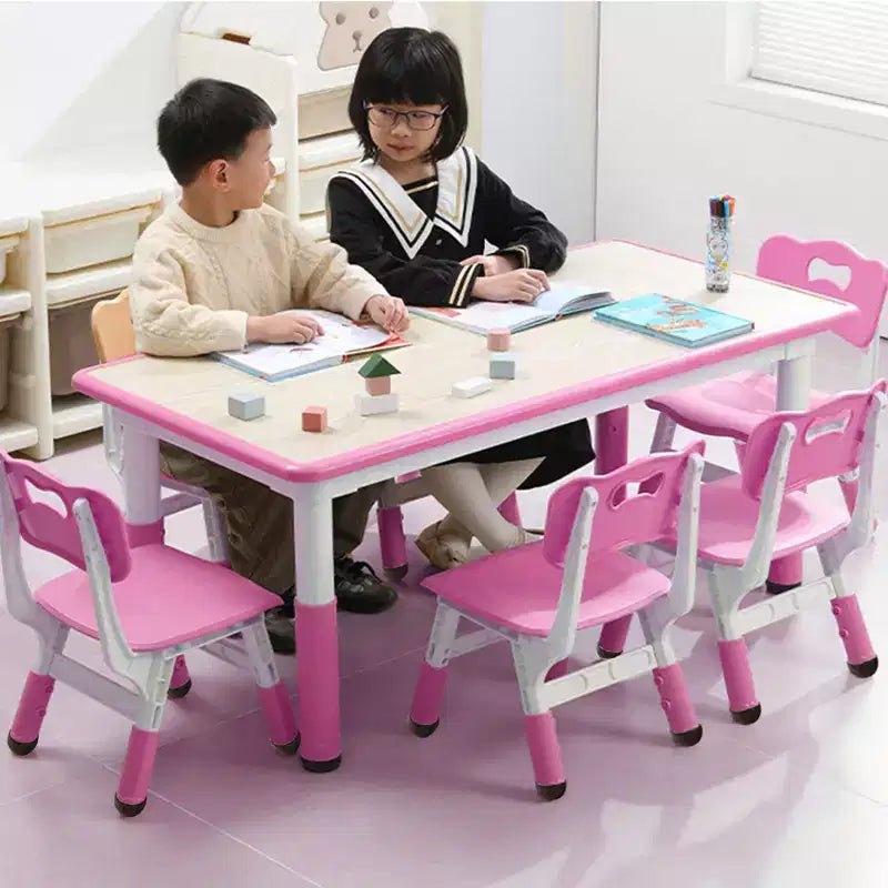 Table et 6 Chaises pour Enfants Réglables en Hauteur pour les 2-10 Ans, Supporte Jusqu'à 136 kg, Table Multi-Activités pour Enfants, pour Salles de Classe, Garderies, Maisons