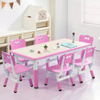 Table et 6 Chaises pour Enfants Réglables en Hauteur pour les 2-10 Ans, Supporte Jusqu'à 136 kg, Table Multi-Activités pour Enfants, pour Salles de Classe, Garderies, Maisons
