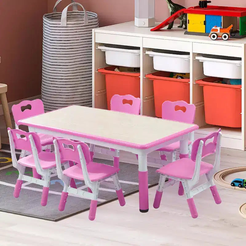 Table et 6 Chaises pour Enfants Réglables en Hauteur pour les 2-10 Ans, Supporte Jusqu'à 136 kg, Table Multi-Activités pour Enfants, pour Salles de Classe, Garderies, Maisons