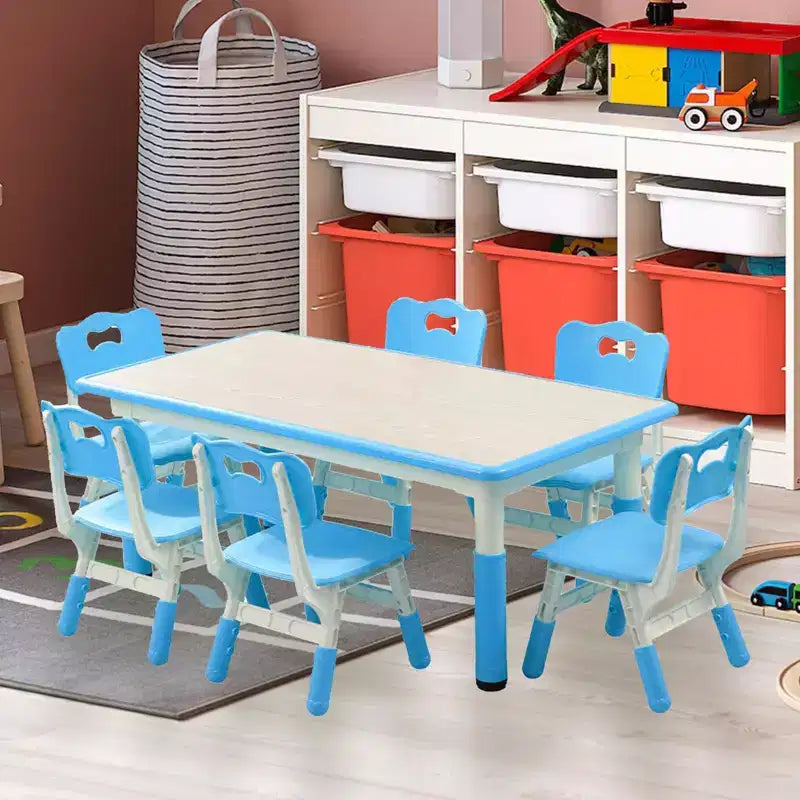 Table et 6 Chaises pour Enfants Réglables en Hauteur pour les 2-10 Ans, Supporte Jusqu'à 136 kg, Table Multi-Activités pour Enfants, pour Salles de Classe, Garderies, Maisons