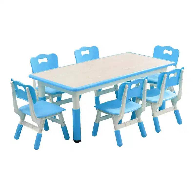Height Adjustable Kids Table and 6 Chair Set for Ages 2-10, Supports Up to 300 Lbs, Children Multi-Activity Table, for Classrooms, Daycares, Homes