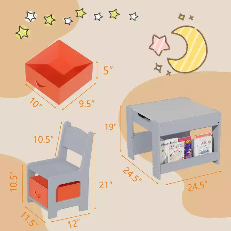 Table et chaises d'activités 3 en 1 pour enfants GustoWave, avec 2 chaises, bureau d'art pour tout-petits pour la maison, la garderie, la salle de jeux