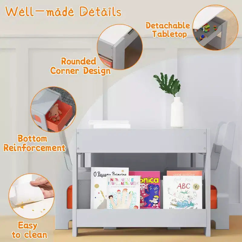 Table et chaises d'activités 3 en 1 pour enfants GustoWave, avec 2 chaises, bureau d'art pour tout-petits pour la maison, la garderie, la salle de jeux