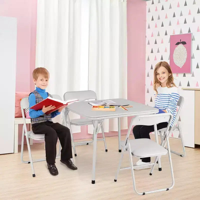 Ensemble table et chaises pliantes en métal GustoWave, chaises pliantes rembourrées en cuir avec coussin confortable et cadre en acier durable, table carrée
