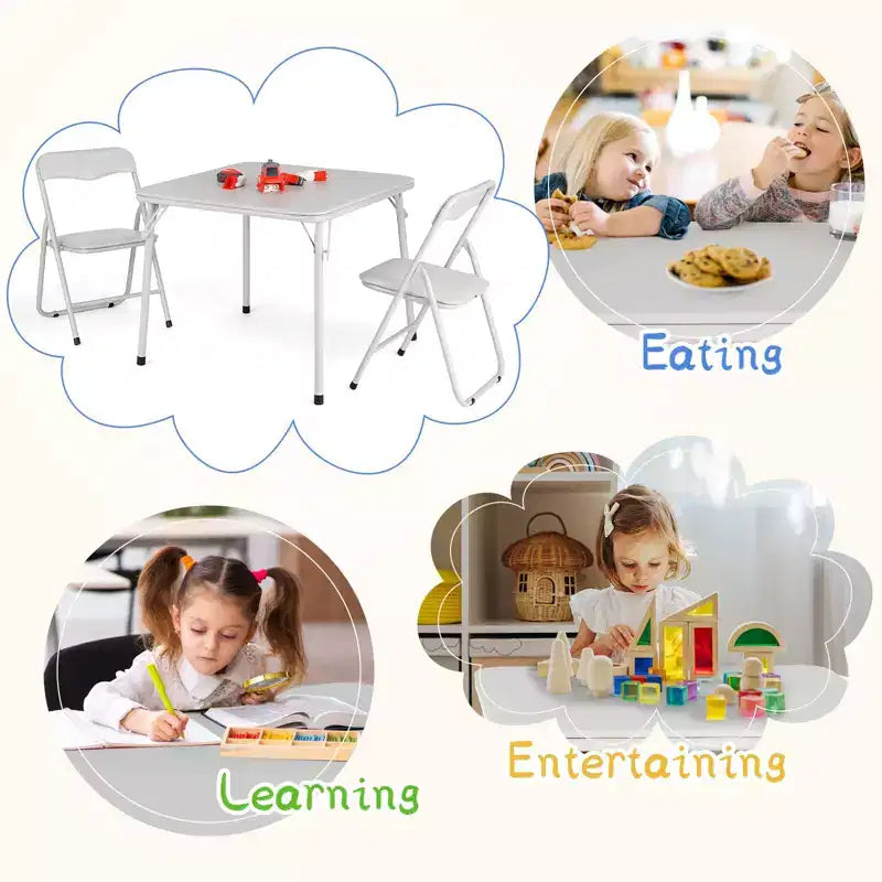 Ensemble table et chaises pliantes en métal GustoWave, chaises pliantes rembourrées en cuir avec coussin confortable et cadre en acier durable, table carrée