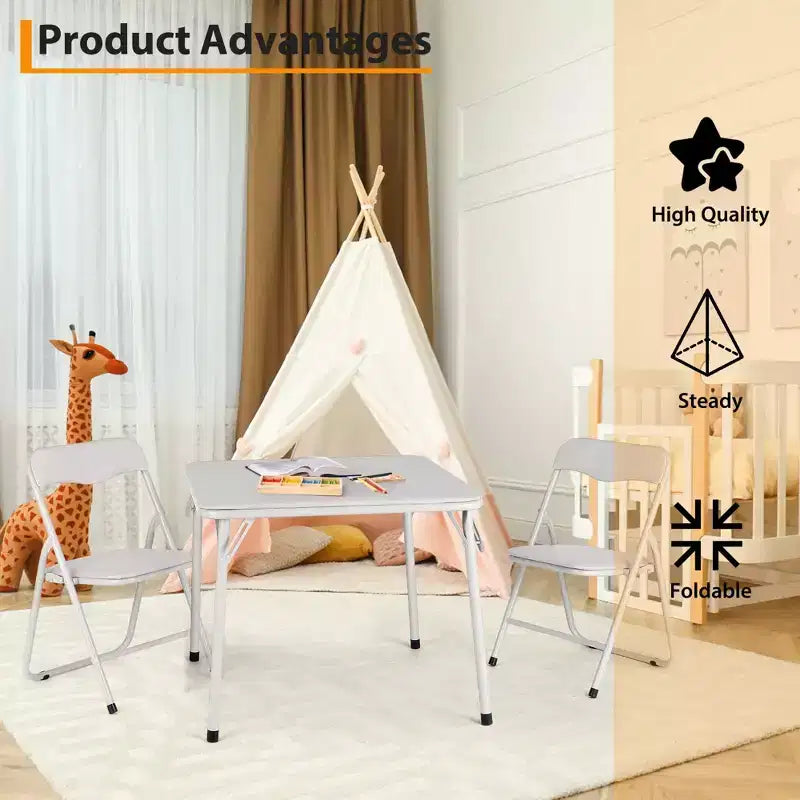 Ensemble table et chaises pliantes en métal GustoWave, chaises pliantes rembourrées en cuir avec coussin confortable et cadre en acier durable, table carrée