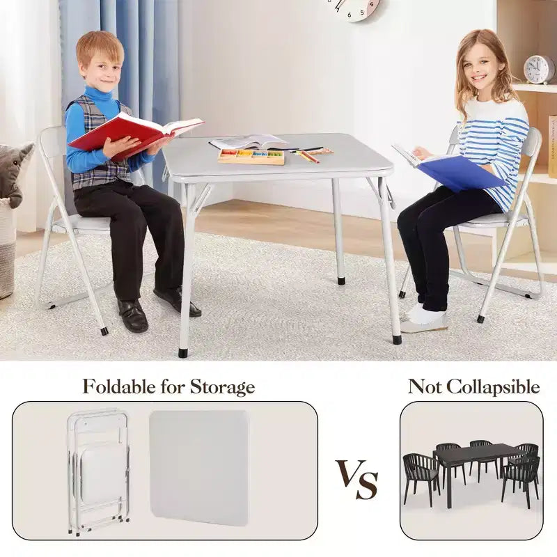 Ensemble table et chaises pliantes en métal GustoWave, chaises pliantes rembourrées en cuir avec coussin confortable et cadre en acier durable, table carrée